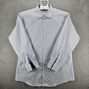 Jhane Barnes Men's Blue Striped on White Long Sleeve Dress‎ Shirt Sz 17 /32-33